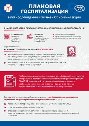 Инфографика о порядкеоказания медицинской помощи в плановой форме в период распространения коронавирусной инфекции